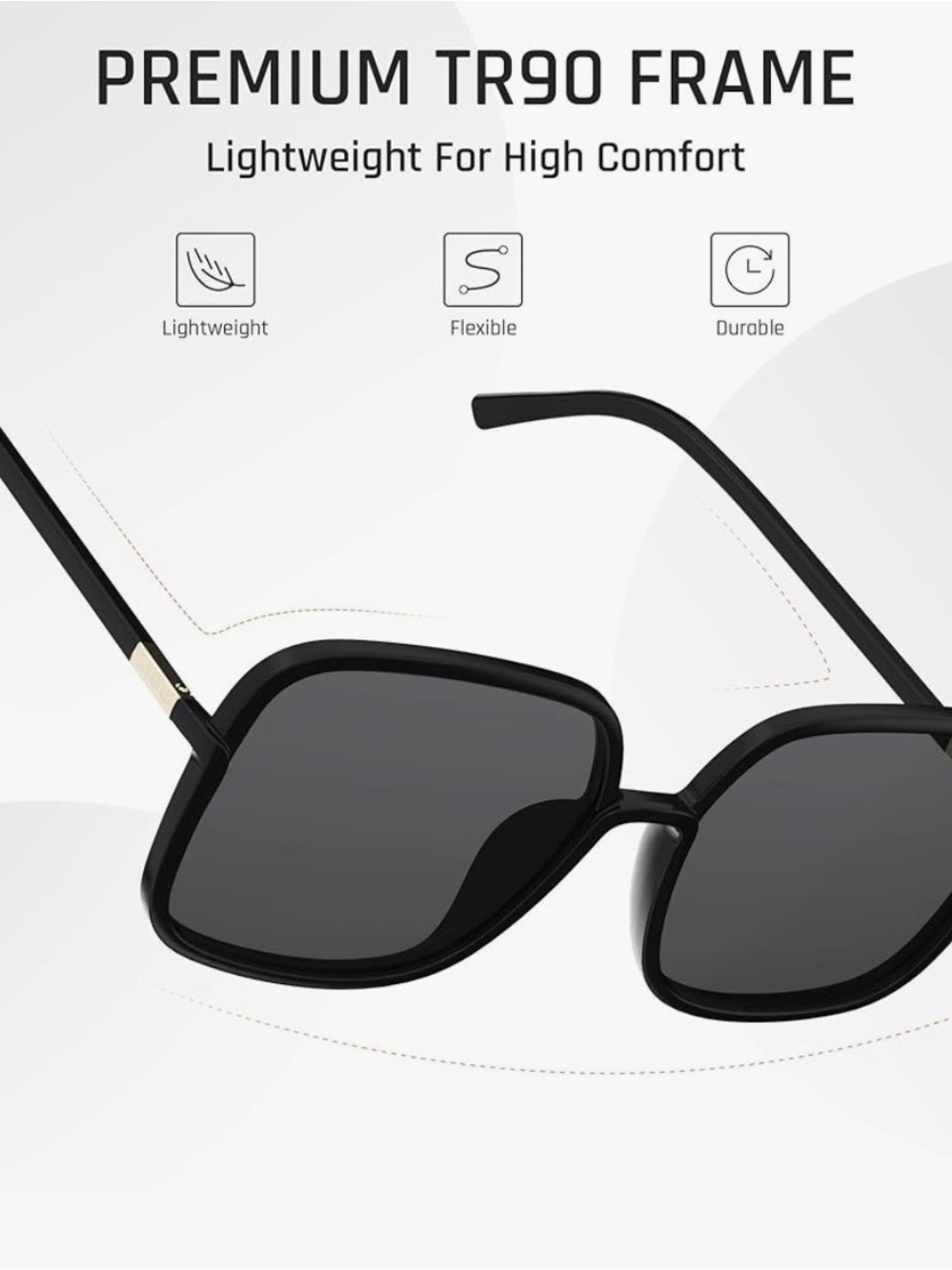 Oversized Square Polarized Sunglasses for Women in Black - Picture 3 of 5